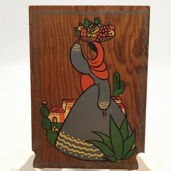 Latin American Folk Art Hand Painted Wooden Pictures Set of 3 w/ Hangers Vintage - Picture 5 of 12